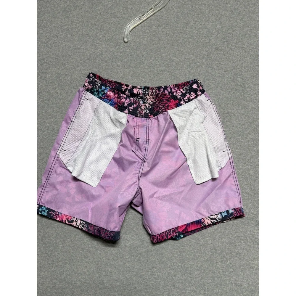 Psycho Tuna Mens Betta Fish Coral Print Swim Trunks Navy Pink Blue Size Small